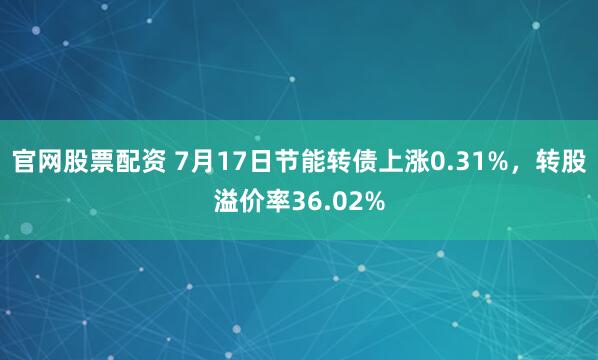 官网股票配资 7月17日节能转债上涨0.31%，转股溢价率36.02%
